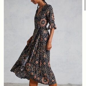 Anthropologie Letmebe Black Motif Wrap Dress Size S